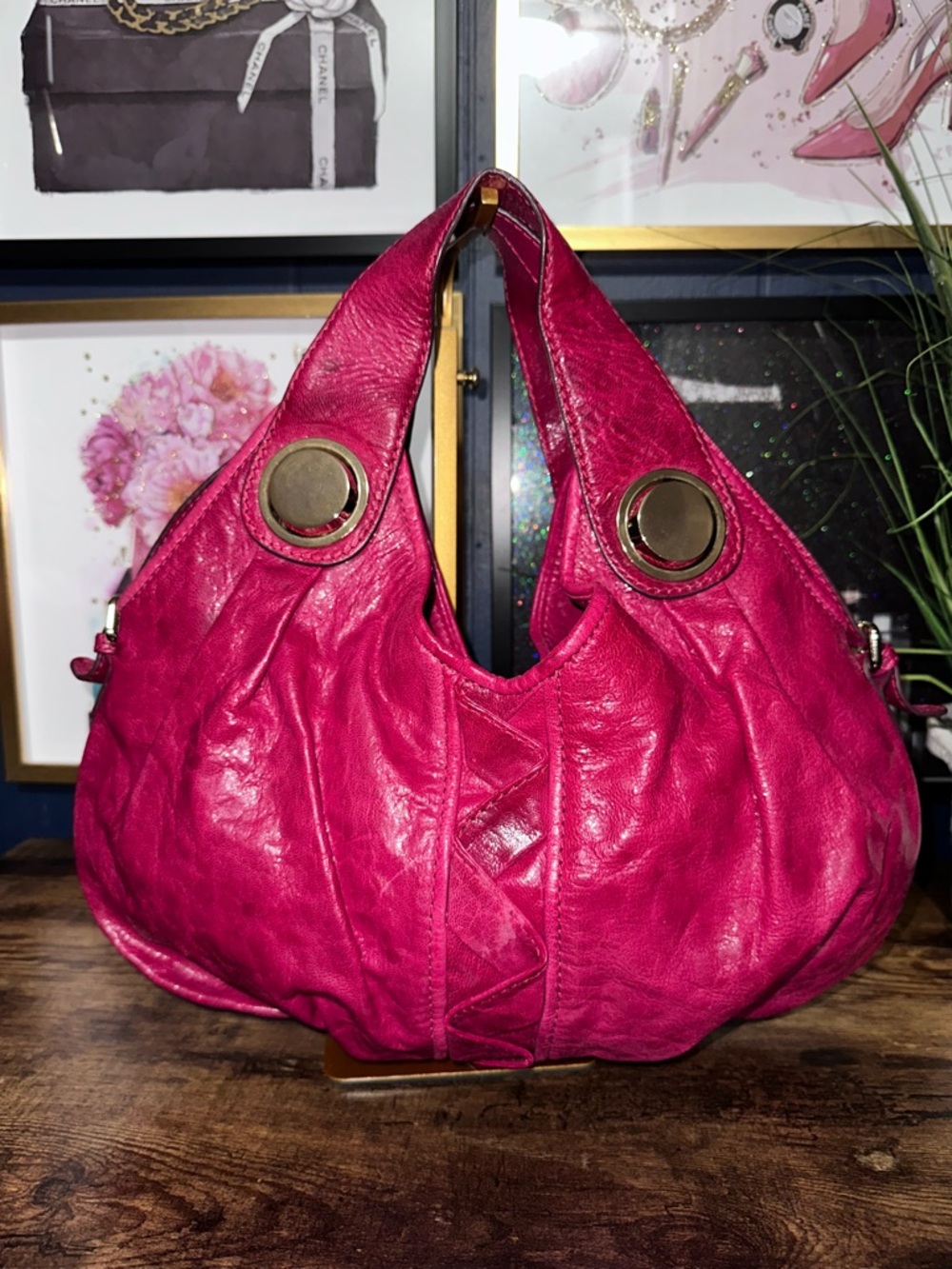 Gustto Tarsia Pink Leather Shoulder Bag Slouchy Hobo Y2K